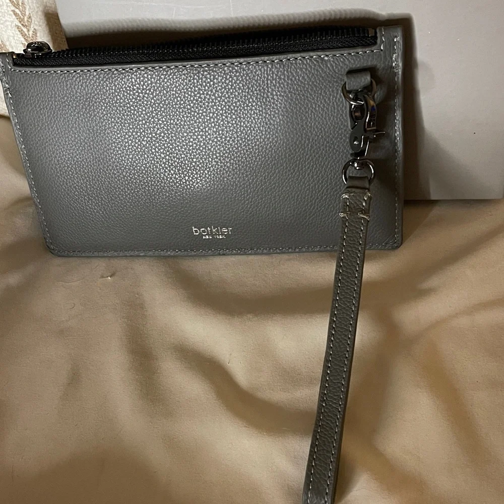 Botkier NY Valentina Charcoal Leather Wristlet Clutch with Silver Detail Botkier